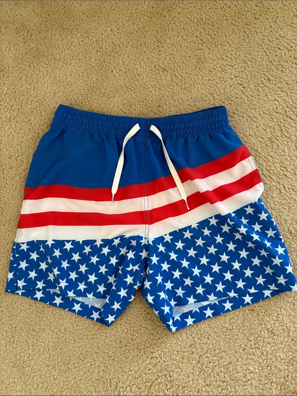 chubbies Patriotic Blue Red & White Star Swim Trunks